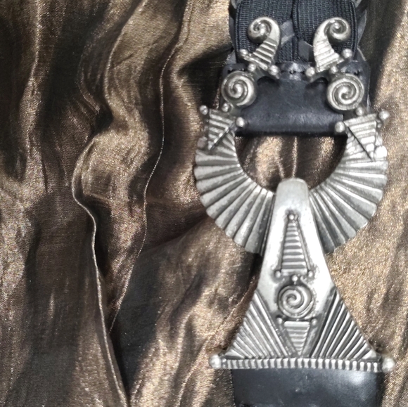 Pewter Hook Deco- Goth Stretchy Braided Black Leather Belt - Picture 3 of 9